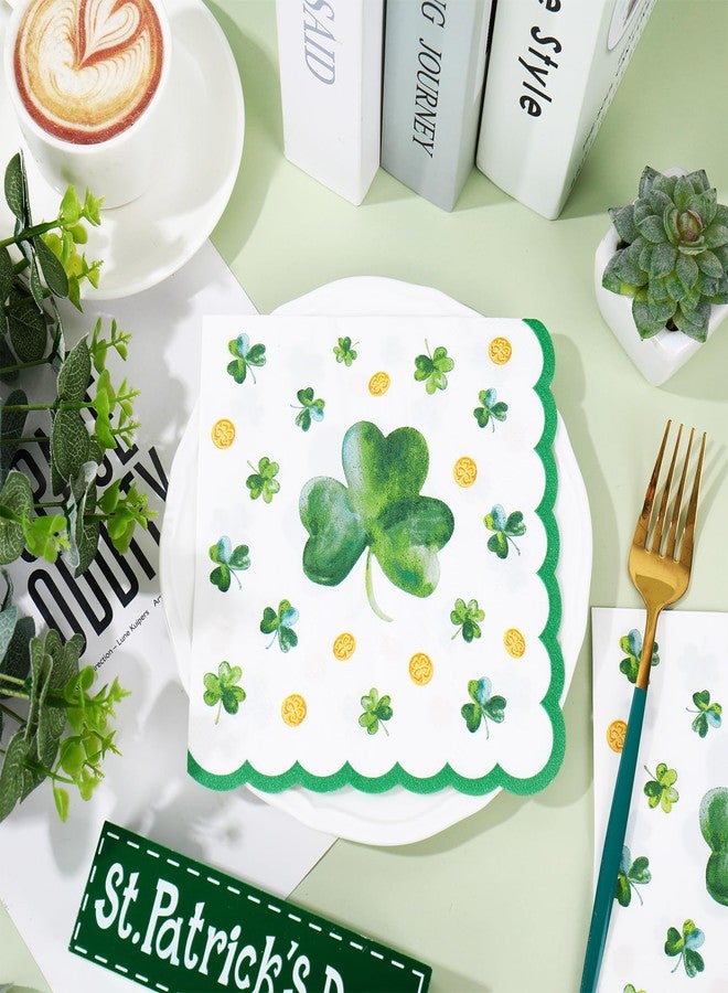 Whaline 50 Pcs St. Patrick's Day Luncheon Napkins Disposable Paper Napkin Scalloped Decorative Shamrock Dessert Dinner Hand Napkin for Home Party Table Supplies Decor - Image 3